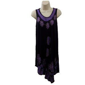 Sundress Size Medium Purple Floral Concert BOHO Hippie Gauzy Stretch Embroidered